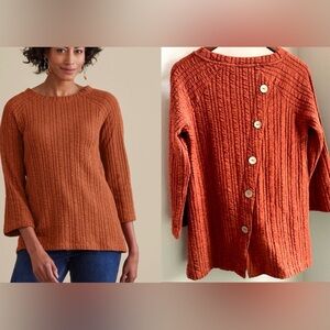 Soft Surroundings Goldie Tunic Cotton Blend Brick Red Orange Button Back Top M